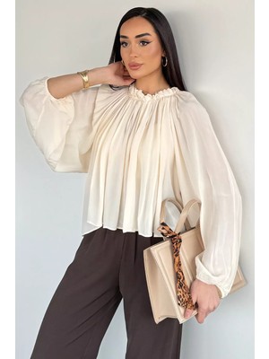 Gülseli Perry Kadın Yarasa Kol Pileli Bluz P-00020705