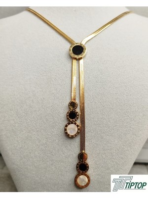 Tiptop Ticaret Siyah-Beyaz Mineli Gold Renk Kolye