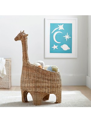 Rattan Zürafa Çocuk Odası Figürlü Organizer & Bohem Dekoratif Düzenleyici Sepet Oyuncak