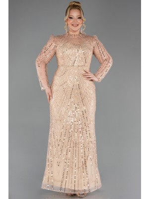 Abiyefon Dik Yaka Uzun Boncuklu Büyük Beden Abiye ABU5643