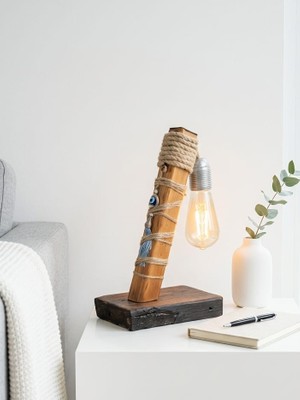 Yediotuz Digital Pazarlama Anatolian Heritage - Nazar Boncuklu & Jüt Halatlı El Yapımı Açılı Masa Lambası (Edison Ampul Dahil)