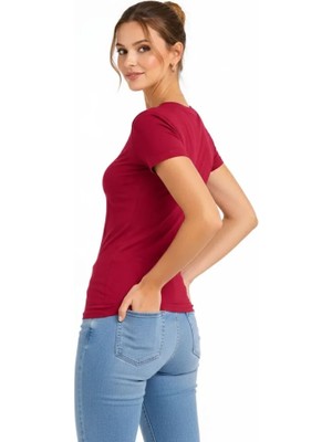 Civetta T-Shirt V Yaka Slim Fit Likralı Tişört Günlük Basic Body - Bordo