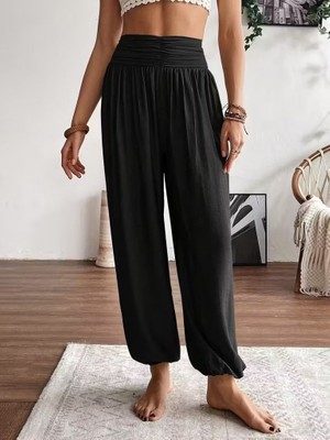 Nnstartshopping  Kadın Yüksel Bel Yoğun Büzgü Detaylı Aerobin Pantolon