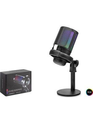 Emh Store Profesyonel Rgb Mikrofon 192 Khz / 24 Bit Kondenser Kayıt Seti Type-C - Siyah ME6SB