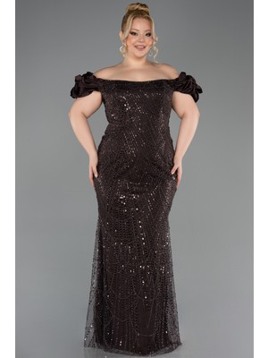 Abiyefon Kısa Kol Boncuklu Uzun Büyük Beden Abiye ABU4788