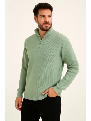 Marsilyan Yarım Fermuarlı Triko Kazak  Mint Yeşili -