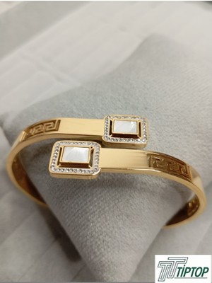 Tiptop Ticaret Gold Renk Beyaz Mineli Kelepçe Bileklik