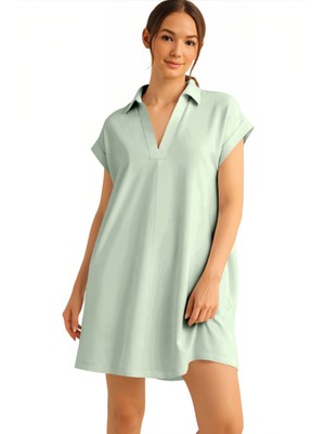 Modamorfo Gömlek Yaka Cepli Süprem Penye Elbise -Çağla Y.