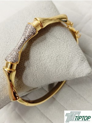 Tiptop Ticaret Zirkon Taşlı Gold Renk Kelepçe Bileklik