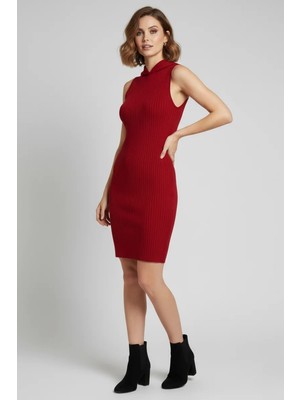 Modanı Seç Kapüşonlu Kaşkorse Sıfır Kol Kırmızı Mini Elbise