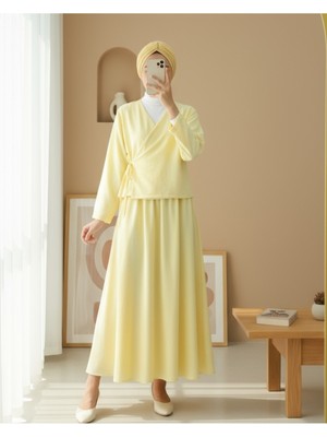 Modamorfo Yandan Bağlamalı Etekli Keten Takım  -Sarı