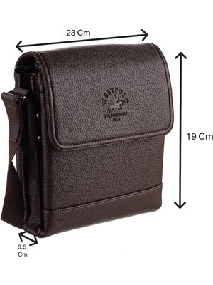 Westpolo Vestpolo Vegan Deri Şık ve Fonksiyonel Erkek Omuz Çantası - Kahverengi