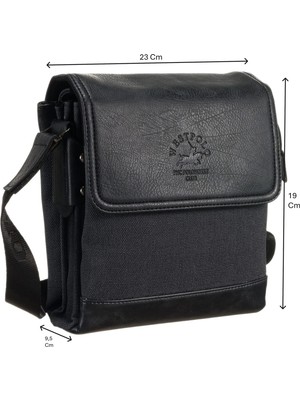 Westpolo Vestpolo Vegan Deri ve Kanvas Kumaş Şık ve Fonksiyonel Erkek Omuz Çantası - Siyah