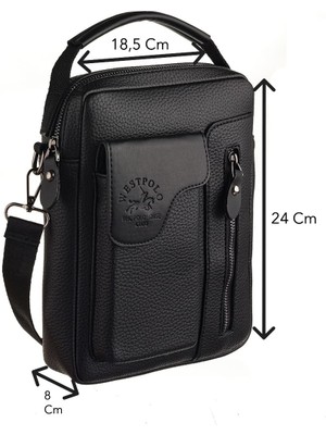 Westpolo Vegan Deri Telefon Bölmeli El ve Omuz Askılı Erkek Çanta - Siyah