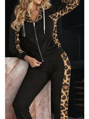 Moda Loris Kadın Uzun Kollu Önden Fermuarlı Bağcıklı Viskon Iki Iplik Bluz ve Pantolon Ikili Takım