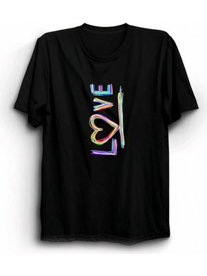 Marsilyan Sevgililer Günü Için Özel Tasarım Love Baskılı T-Shirt - Siyah -
