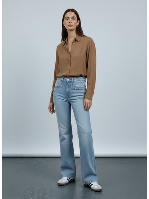 LTB Uzun Kollu Basic Düğmeli Kahverengi Gömlek