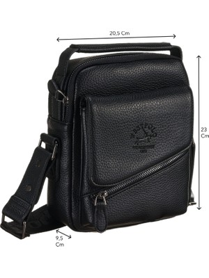 Westpolo Vegan Deri Fonksiyonel Bölmeli Erkek Omuz Çantası - Siyah