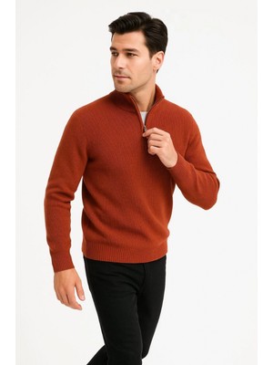 Marsilyan Yarım Fermuarlı Triko Kazak – Selanik Örgü, Dik Yaka, Pamuklu Dokuma, Oversize Uzun Kollu Kışlık Model - Füme