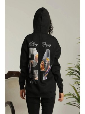 Marsilyan Baskılı Oversize Üç Iplik Kapüşonlu Sweatshirt - Siyah