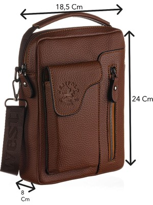Westpolo Vegan Deri Telefon Bölmeli El ve Omuz Askılı Erkek Çanta - Fındık