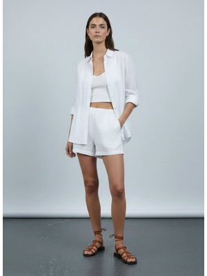 LTB Beli Lastikli Basic Beyaz Şort