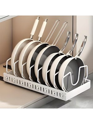 Musestore Beyaz Renk Teleskopik Raylı Tava Tencere Organizeri