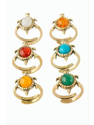 Zero Land Storozal Kaplumbağa Doğaltaşlı Otk Yüzük - Turkuaz