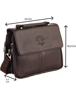 Westpolo Vegan Deri Şık ve Fonksiyonel Erkek Omuz Çantası - Kahverengi