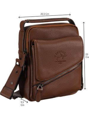 Westpolo Vegan Deri Fonksiyonel Bölmeli Erkek Omuz Çantası - Taba