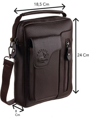 Westpolo Vegan Deri Telefon Bölmeli El ve Omuz Askılı Erkek Çanta - Kahverengi