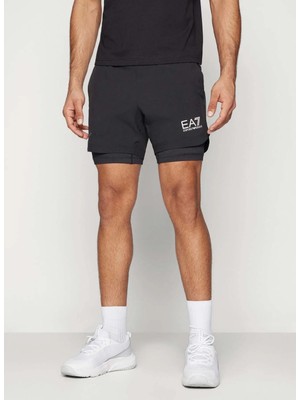 EA7 Siyah Erkek Lastikli Bel Slim Fit Şort Vıgor7 Shorts 2 In 1