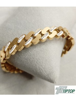 Tiptop Ticaret Sıra Taşlı Gold Renk Kelepçe Bileklik