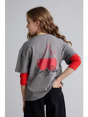 DeFacto Regular Fıt Meyve Baskılı Kısa Kollu Tişört Kız ÇOCUK H5033A826SM