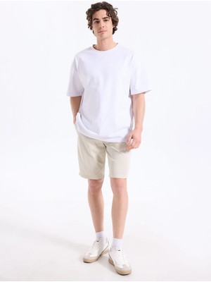 Boss Bej Erkek Bağlamalı Bel Tapered Fit Şort Chino-Tapered