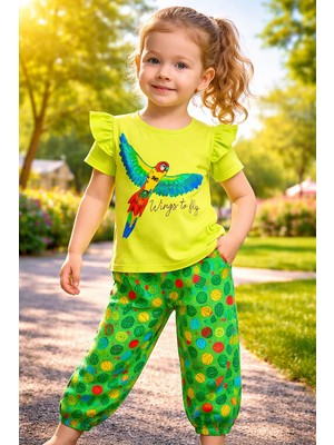 Almira Anne Bebek Renkli Kuş Desenli Çocuk Takım Elbise - Kız Giyim Seti