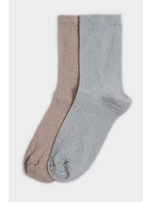 DeFacto Kadın Simli 2'li Pamuklu Uzun Çorap H5978AXNS