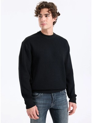 Boss Bisiklet Yaka Relaxed Siyah Erkek Kazak Koltorp