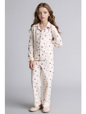 DeFacto %100 Pamuk Desenli 2'li Dokuma Ekru Pijama Kız Bebek H0107A826SP