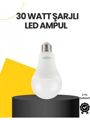 Marsilyan Yüksek Işık Güçlü Şarjlı LED Ampul E27 30W Enerji Tasarruflu