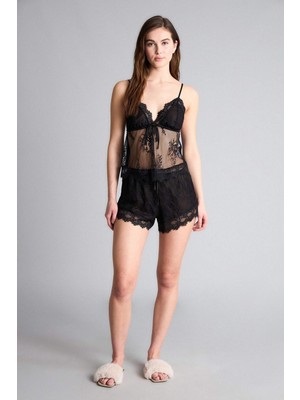 DeFacto Dantelli Pijama Takımı Tül Üst Alt H1380AX26SP