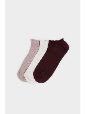 DeFacto Kadın Fırfırlı 3'lü Pamuklu Patik Çorap H1553AXNS