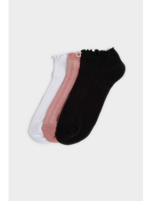 DeFacto Kadın Fırfırlı 3'lü Pamuklu Patik Çorap G3557AXNS