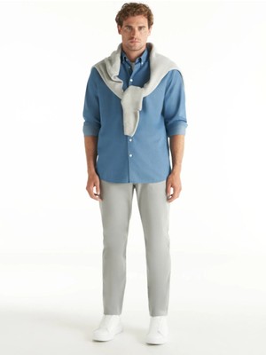 Ted Baker Normal Bel Slim Tapered Paça Regular Fit Gri - Mavi Erkek Pantolon TBMRTR1047