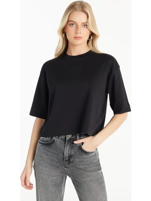 Ted Baker Bisiklet Yaka Baskılı Siyah Kadın T-Shirt TBWRTS1017