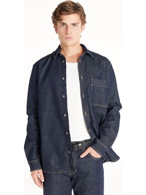 Ted Baker Lacivert Erkek Düz Oversized Gömlek Ceket TBMRDN1001