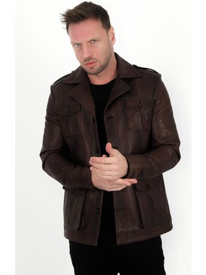 Alin Harrison Hakiki Deri Wax Kahve Safari Ceket Erkek
