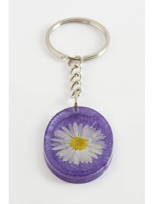 Starseven Papatya Oval Epoksi Anahtarlık