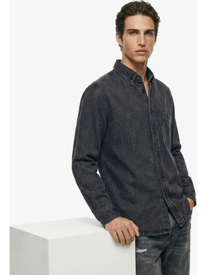 Boss Siyah Erkek Regular Fit Denim Gömlek Lambey BO_50553377