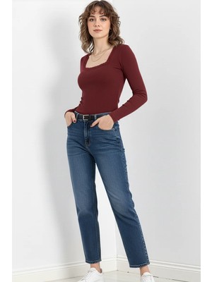 Modanı Seç Kare Yaka Dantelli Kaşkorse Bluz -  Bordo